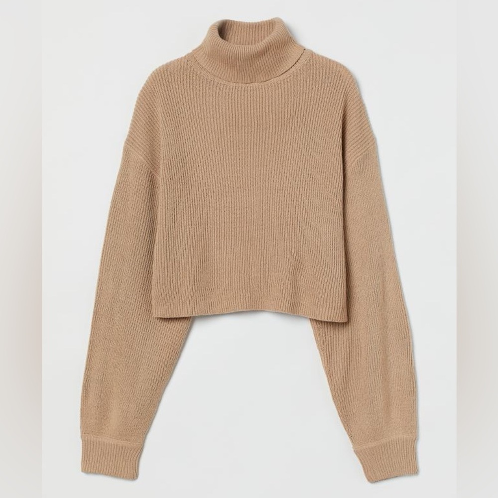 H&M Beige Cropped Turtleneck Sweater (Size S)